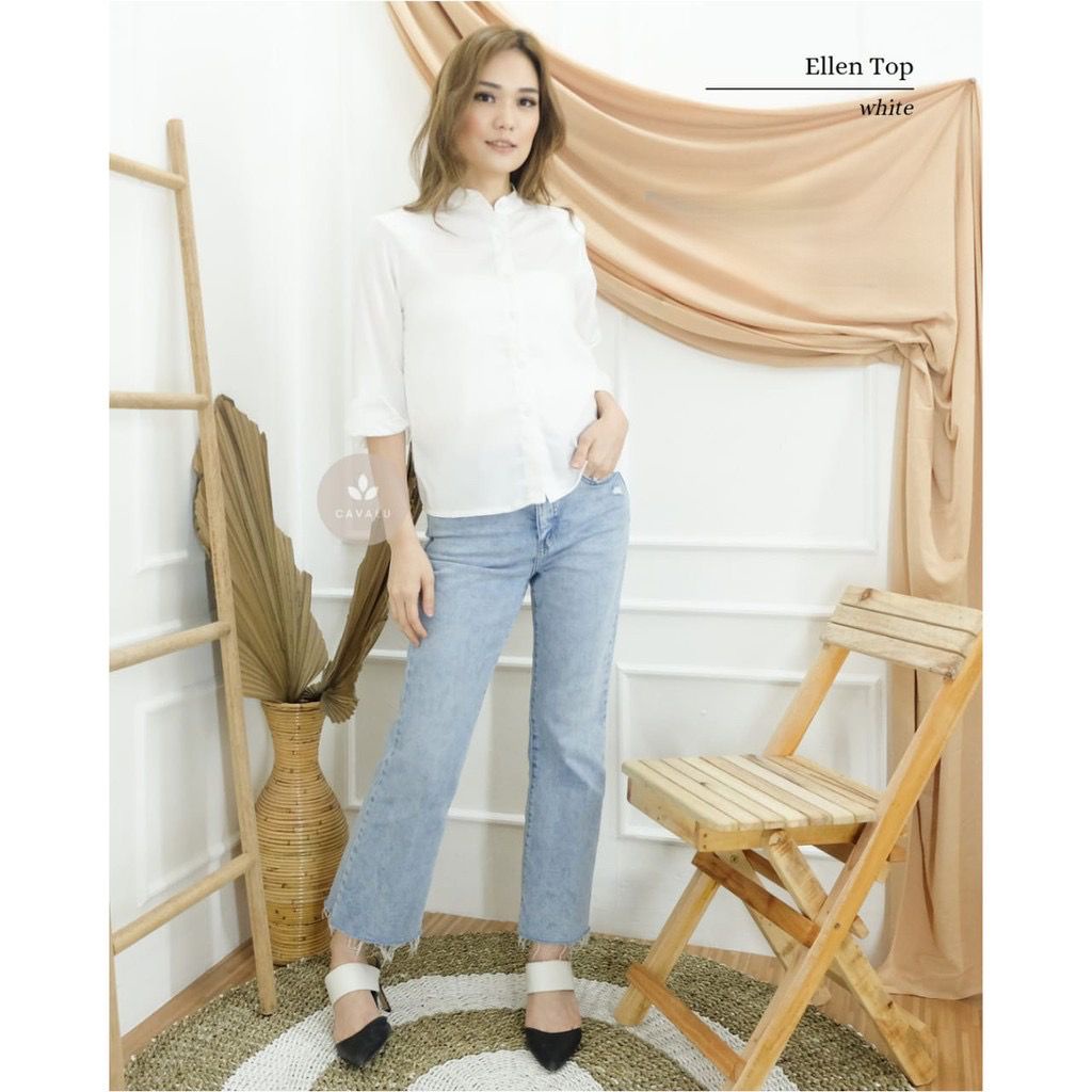 Baju Atasan Wanita Casual Kemeja Wanita Lengan Panjang Bahan Moscrepe Premium CAVALU 057 Ellen Top