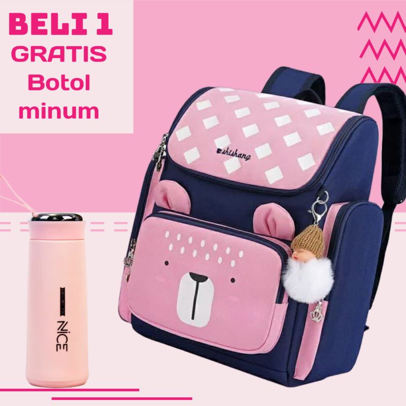 GTB_ Tas Ransel Sekolah Anak Perempuan Motif Beruang TK SD