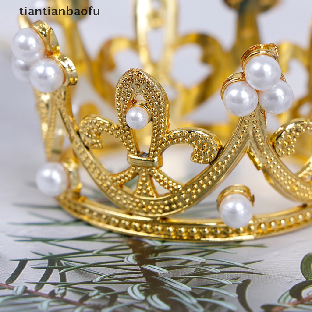 [tiantianbaofu] 1PC Mini Crown Cake Topper Crystal Pearl Tiara Children Hair Ornaments Boutique