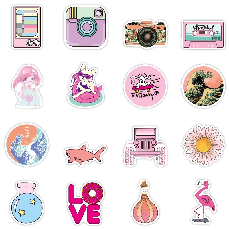 50pcs/set Stiker Decal Anti Air Warna Pink Untuk Dekorasi Kulkas/Skateboard/Laptop