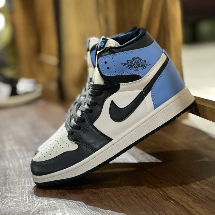 Jual Sepatu Sneakers Pria Wanita Nike Air Jordan 1 Black Blue Biru High