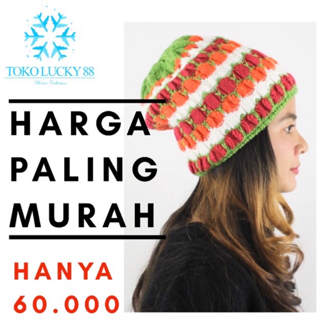 Topi Kupluk Bulu Warna Warni Hat Beanie Rainbow Fur Winter Musim Dingin