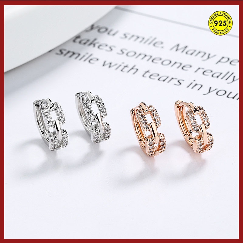 Anting Klip Rantai Geometris Aksen Berlian Tahan Air Anti Alergi Untuk Wanita