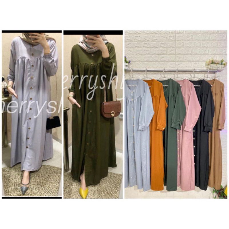 Gamis polos jumbo sisa army kancing depan