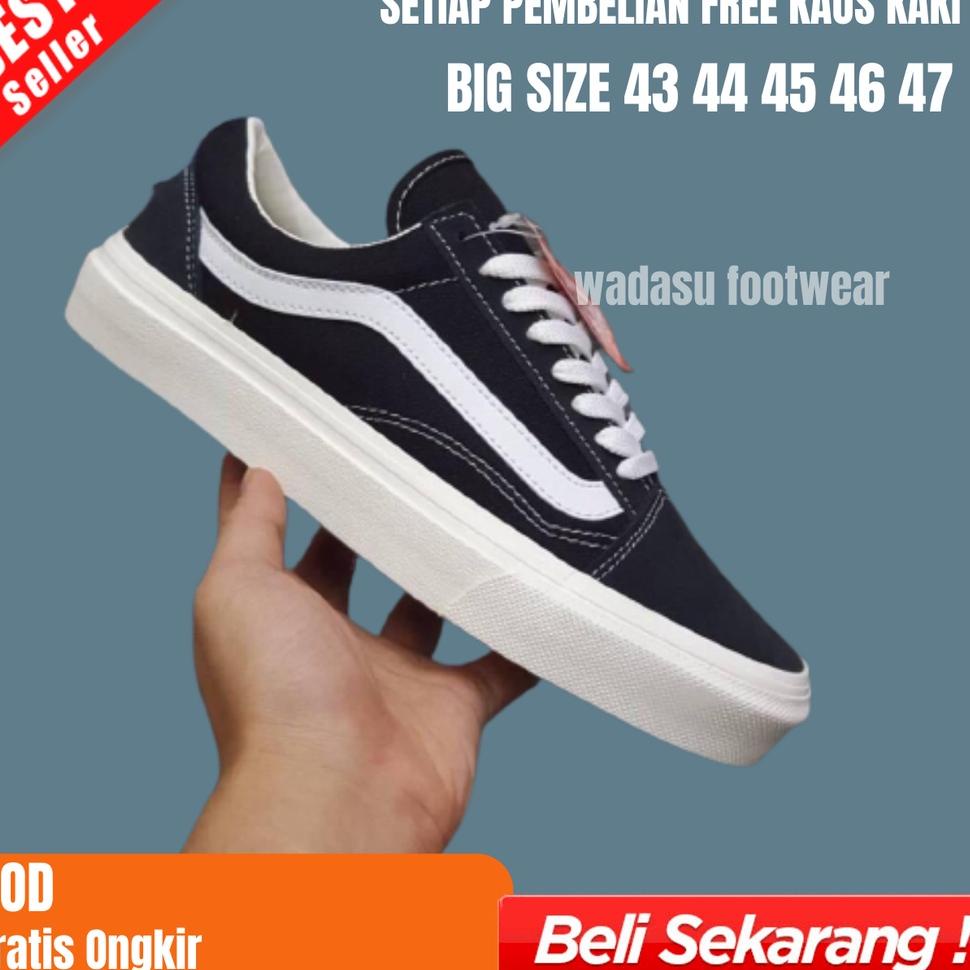 No SEPATU UKURAN BESAR OLDSKOOL FULLBLACK FULL HITAM SEPATU SEKOLAH SNEAKERS KASUAL PRIA UKURAN JUMB