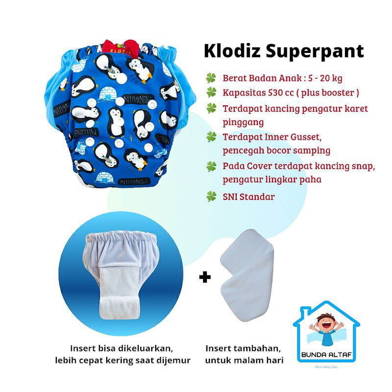 Clodi Klodiz Superpant 5-20 kg plus 2 Insert Microfiber 530 ml / Popok Kain Modern Bayi