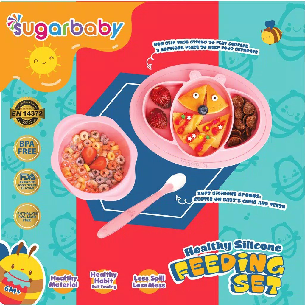 Sugar Baby Healthy Silicone Feeding Set (isi 3) Tempat makan bayi kotak makan bayi mangkok bayi feeding set sugarbaby feeding set silicone sugarbaby alat makan bayi