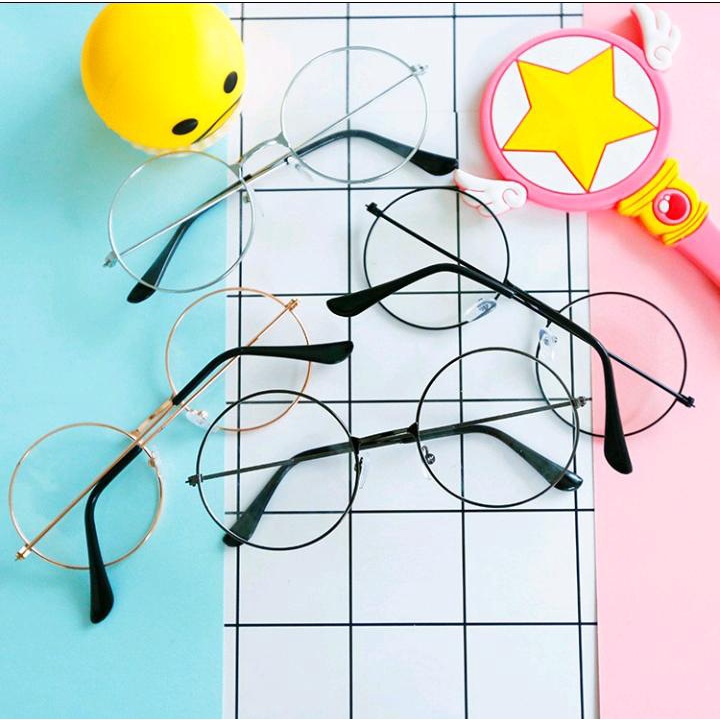 OKESTORE_PKU - Kacamata Lensa Bulat Anti Radiasi High Quality Komputer Handphone Unisex Koreaan Retr