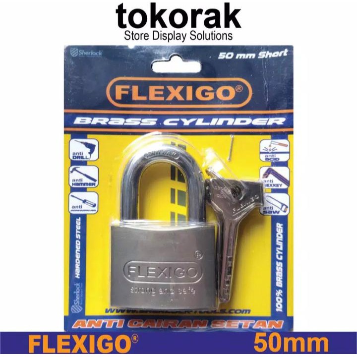 GEMBOK BRASS 50MM PDK FLEXIGO SHERLOCK ANTI CAIRAN POTONG PALU TOKO