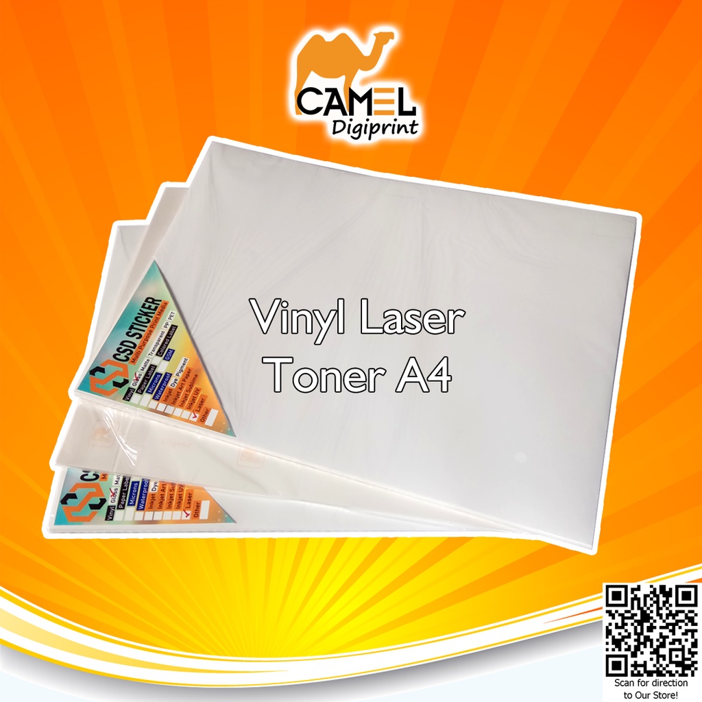 Camel Digit Print Sticker Vinyl Laser Toner A4 White Gloss / Transparan / White Matte  Stiker Anti Air Tidak Mudah Sobek - Repack 10 Lembar