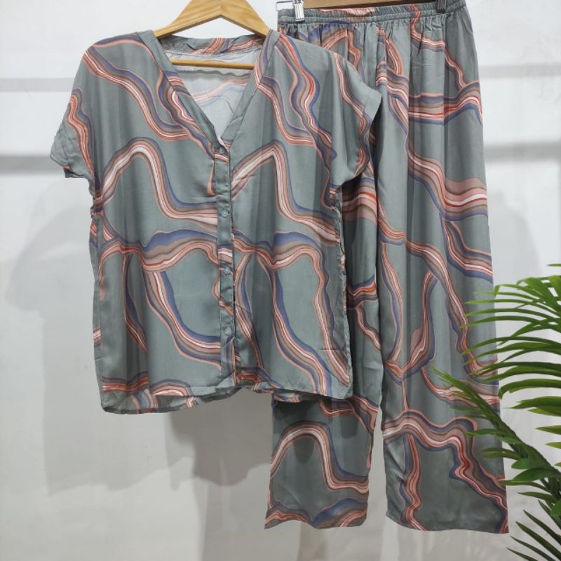 PIYAMA RAYON | PIYAMA VNECK | PIYAMA KEKINIAN | BAJU RUMAHAN-KCPD AB
