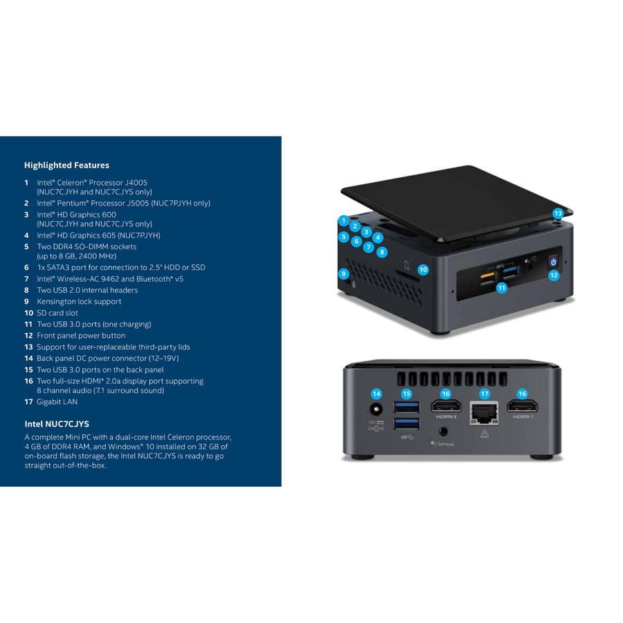 Mini PC Intel NUC7CJYH intel J4025 Kit - Mini PC Intel J4025 - NUC7CJYH - Barebone Only