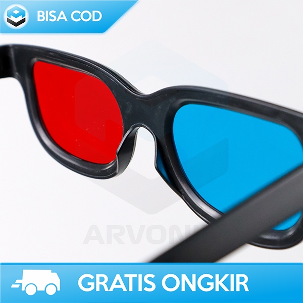 KACAMATA 3 DIMENSI GLASSES FILM MERAH BIRU PLASTIK FRAME KOKOH MODIS