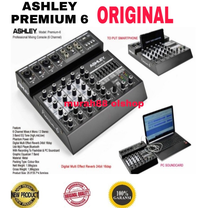 MIXER AUDIO ASHLEY PREMIUM 6 6CH ORIGINAL blietooth with SOUND CARD