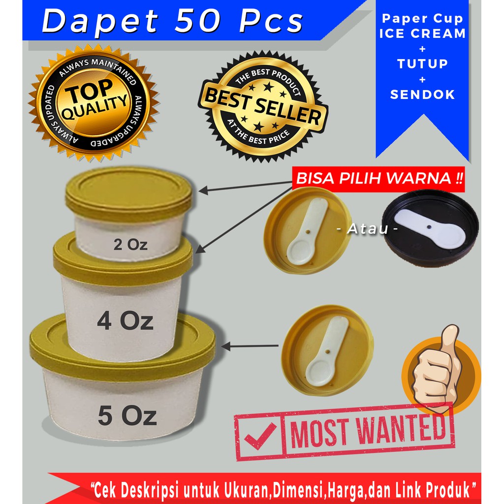 PAPER CUP/GELAS ICE CREAM 5OZ+TTP+SENDOK Shopee Indonesia