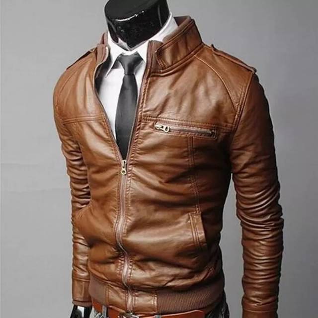 Jaket Kulit Pria Rib Kerah