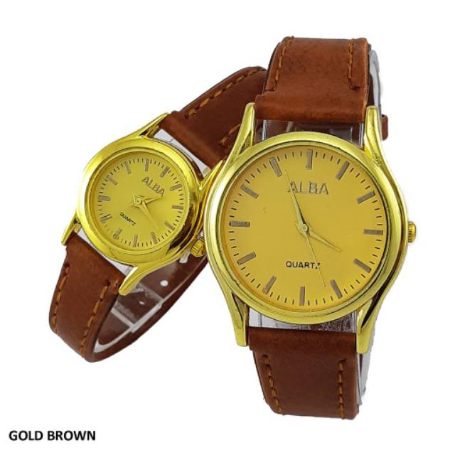 Jam Tangan Couple/Pria/Wanita Alba Kulit Coklat BW-18 Watch Wotch Wtch Jam Jqm Jsm Jaam Jan Tangan T