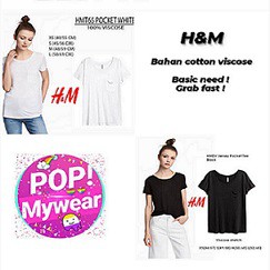  KAOS  WANITA  POLOS POPMYWEAR H M  BASIC POCKET TEE WHITE 