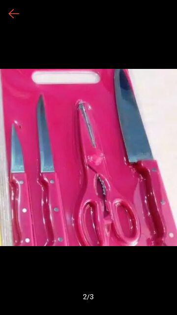 Pisau Set Dapur Talenan Pisau Set Bungkus Press Pisau Masak Pisau Gunting Talenan Warna Hijau Pink