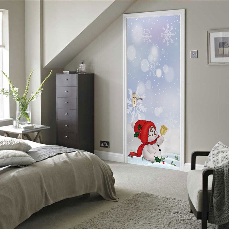 Zzz 2pcs / set Stiker Dinding / Pintu / Kulkas Anti Air Motif Snowman Natal Untuk Dekorasi Rumah