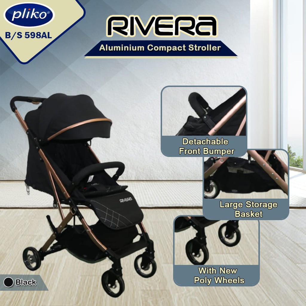 Stroller Pliko Rivera 598AL Rose Gold Frame kereta dorong bayi travel traveling anak murah ada tas