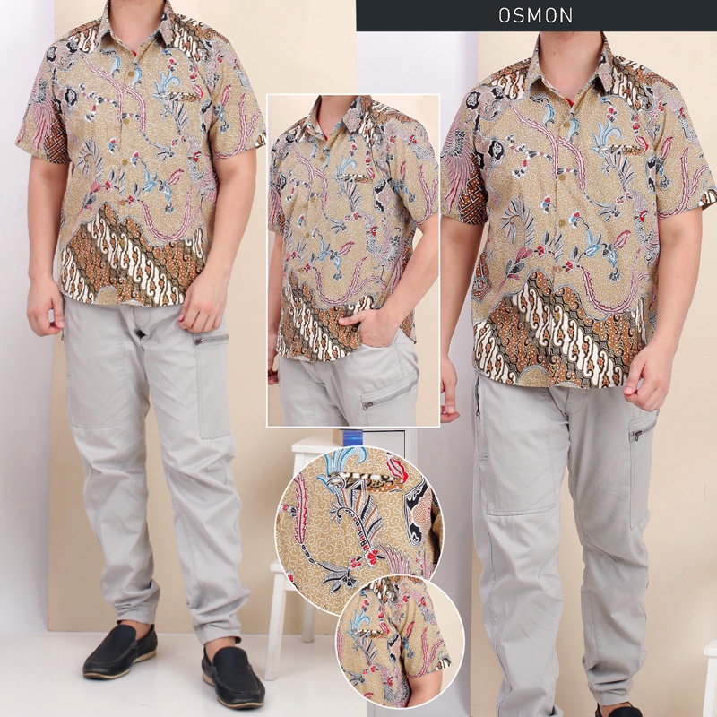 Evercloth Osmon Kemeja Pria Kemeja Batik Pria Atasan Couple Hem Sarimbit Seragam Batik Baju Cowok Kemeja Laki Laki