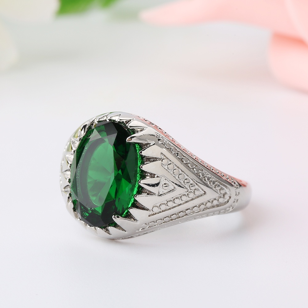 Hu Hu Hu Hu Hu Alat Bantu Pasang Kacamata♡ Cincin Alloy Hias Batu Emerald Oval Hijau + Berlian Imitasi Untuk Pria