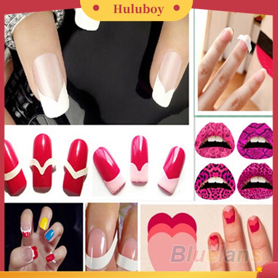 Huluboy Huluboy♡ 48pcs / Lembar Stiker Tape Stensil Panduan Hias Kuku French Manicure DIY 18 Model