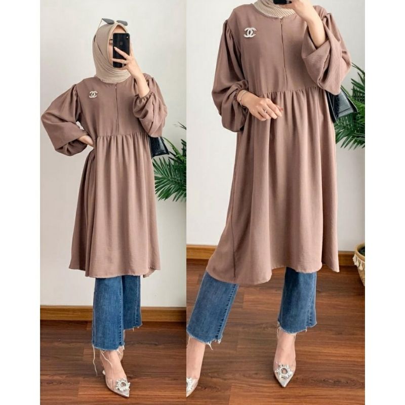 TUNIK MIDI DRESS AIRFLOW CRINCLE RAYON PREMIUM HIGH TUNIK TERBARU/FASHION WANITA