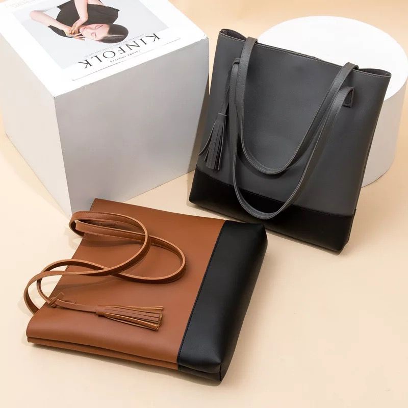 TUGUFAMILY - [RESLETING] RUMBAI TOTEBAG KANVAS UKURAN 35X40 CM MUAT LAPTOP | TOTEBAG KERJA, KULIAH, SEKOLAH | TOTEBAG TRAVELLING | TOTEBAG DUA WARNA | TOTEBAG HITAM, PINK, ABU, COKLAT, KREM