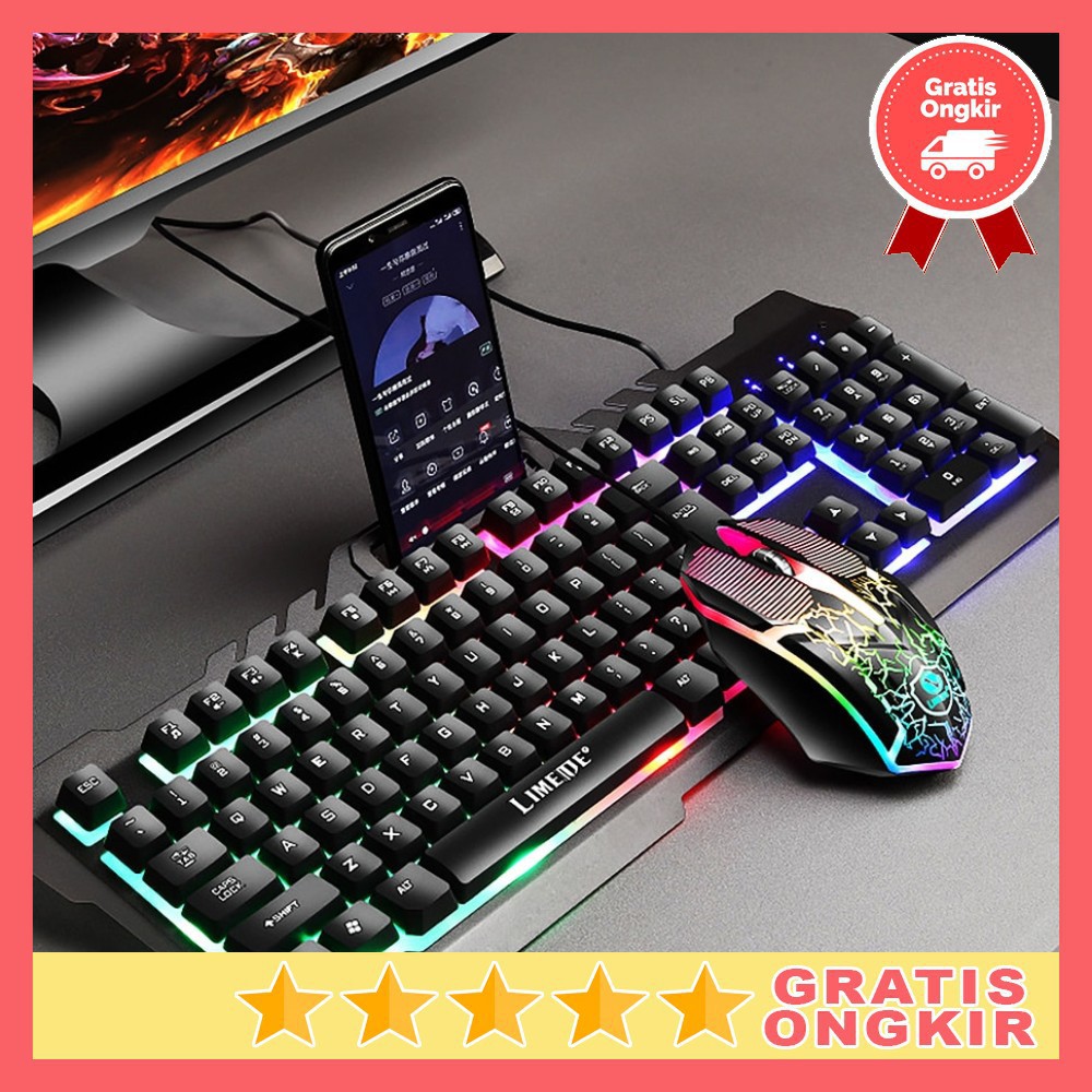 Grab Medan Combo Keyboard Gaming RGB with Mouse + Holder Smartphone HXB T21 Game Gamming