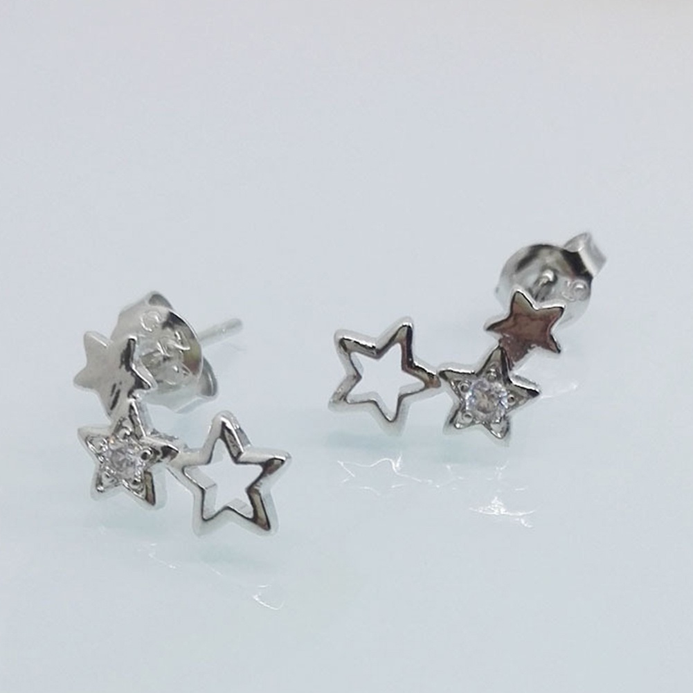 Hu Hu Hu Hu Hu Alat Bantu Pasang Kacamata♡ Anting Stud Cubic Zirconia Bentuk Bintang Model Hollow Untuk Wanita