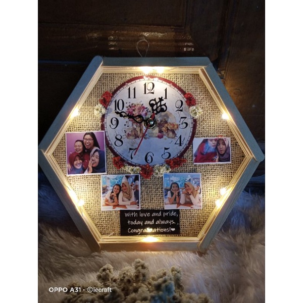 1 HARI JADI Hexa Frame include jam hidup + dried Flower Kado Pernikahan Kado Ulang Tahun Kado Wisuda Kado Ultah Kado Anniversary Kado Unik free box + lampu
