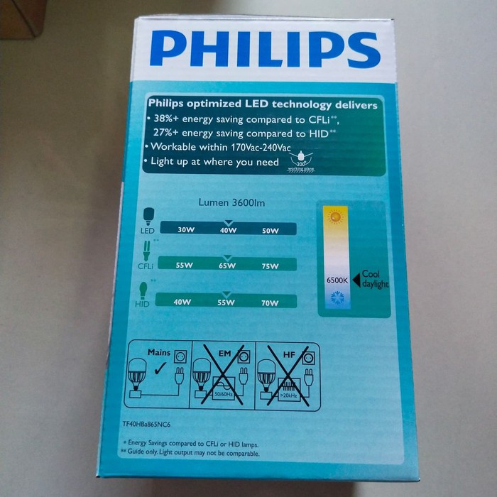 Lampu Bohlam Bola LED Philips 40Watt Nyala Putih TForce Core 6500K Cool Day