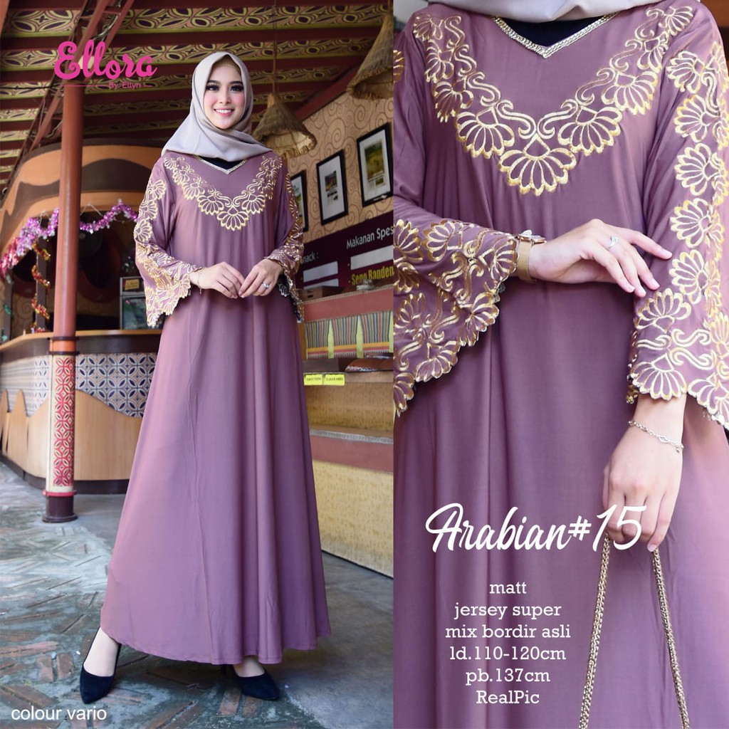 Millaty Maxy Gamis Muslim Jumbo Bordir Komputer Bahan Jersey Dress Arabian Arab Arabiana Motif Bunga Baju Muslimah Remaja Jersi Polos Ld 100cm Melar Samapai 130cm Dres Kondangan Seragaman Premium Murah Greentea Navi Marun Purple Moccarose Toska Hitam