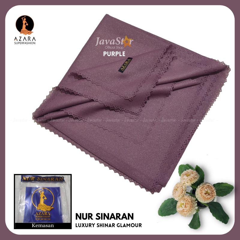 (GROSIR COD) Jilbab Azara luxury NUR sinar glamour Laser Cut kerudung hijab segiempat glowing-Purple