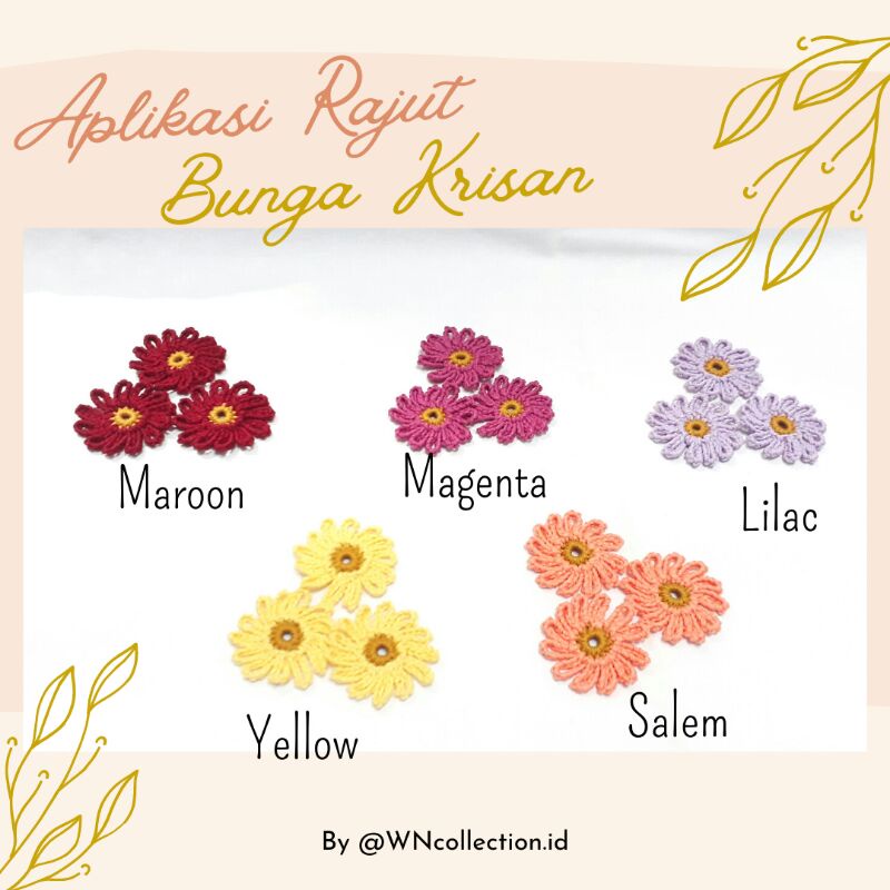 APLIKASI BUNGA KRISAN RAJUT/ APLIKASI BUNGA RAJUT