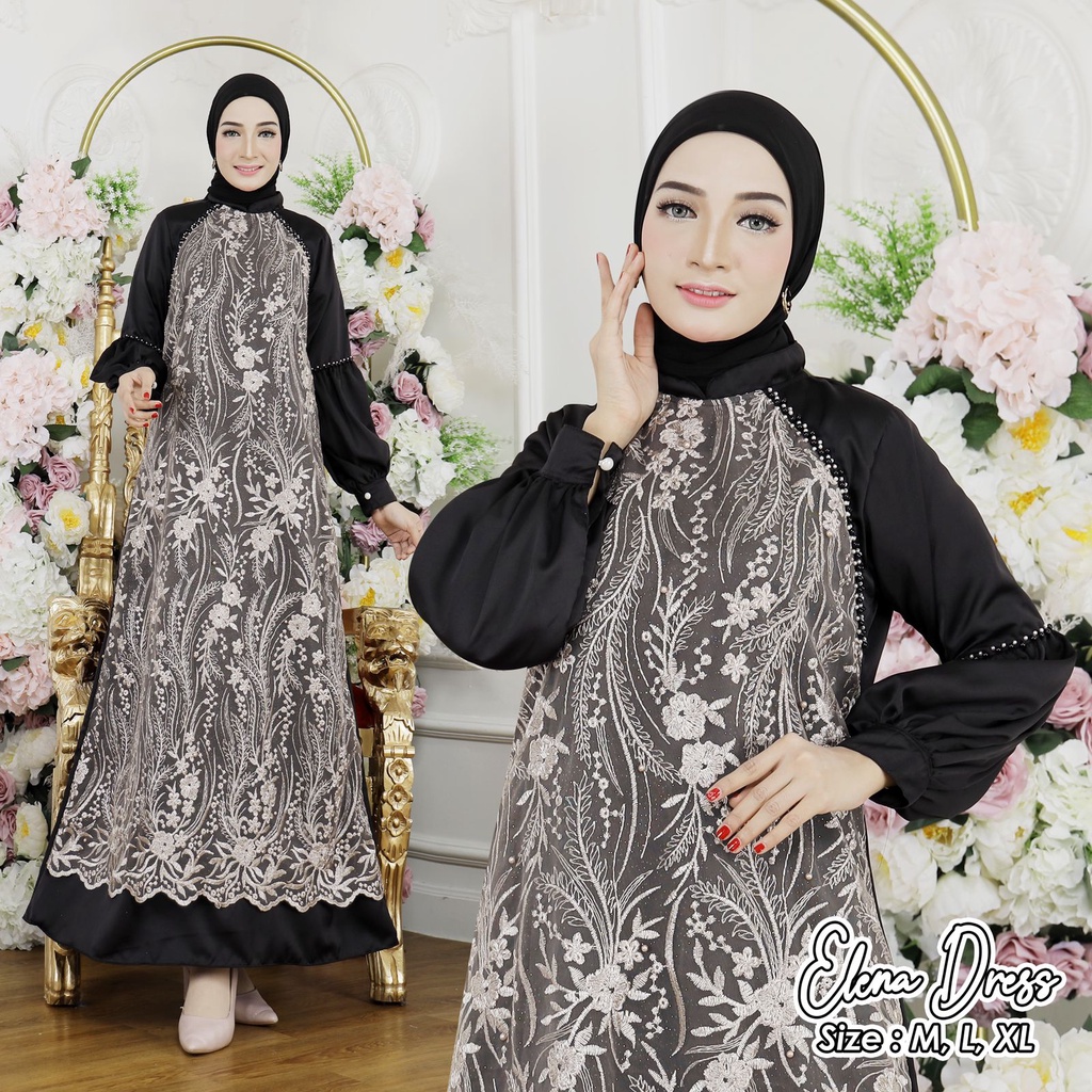 Elena Dress Kebaya / Kebaya Gamis Modern / Gamis Pesta Mewah / Gamis Cantik / Gamis Kondangan