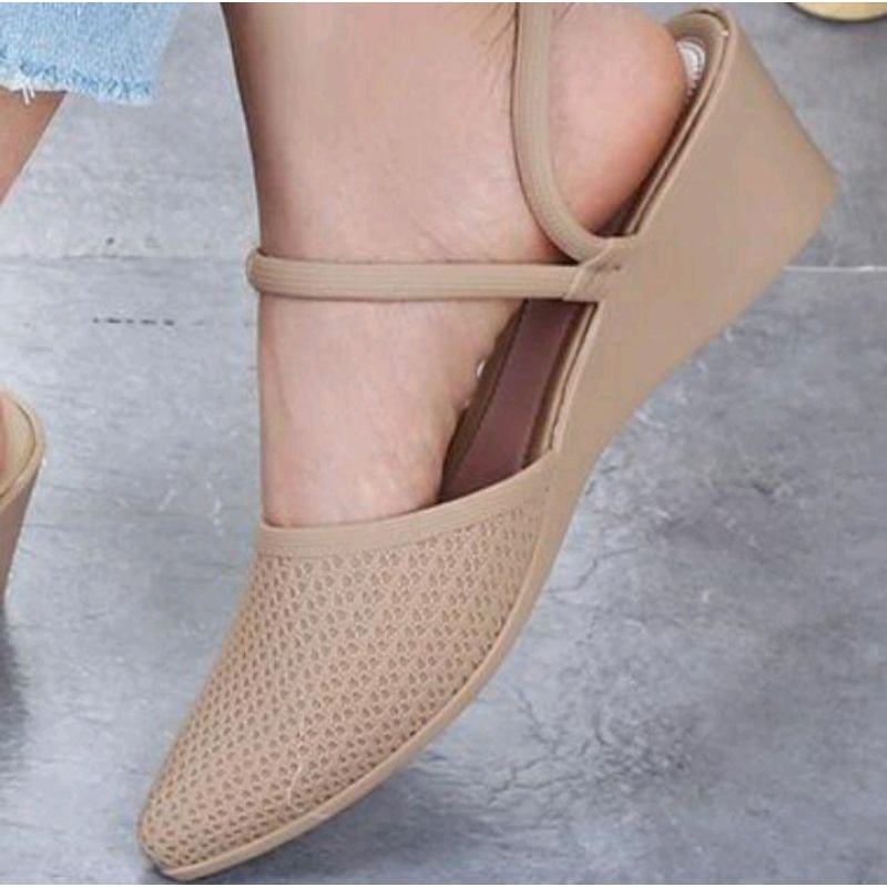 Sepatu Wedges Wanita / Slip on Cewek Jelly Impor