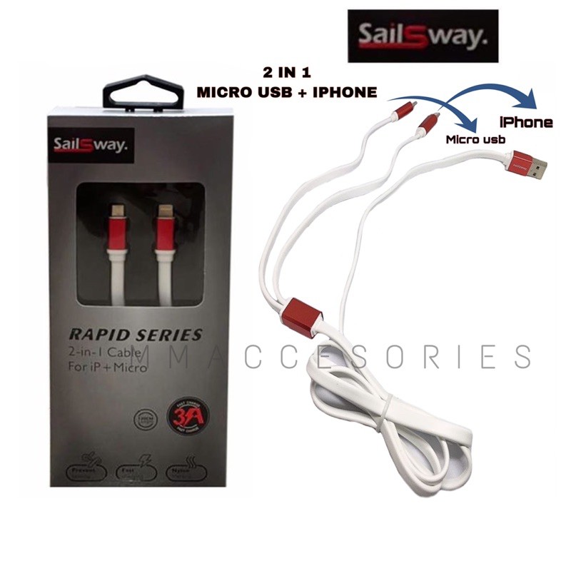 KABEL DATA PREMIUM MERK  SAILSWAY MODEL 2 IN 1 SAILSWAY USB FAST CHARGE