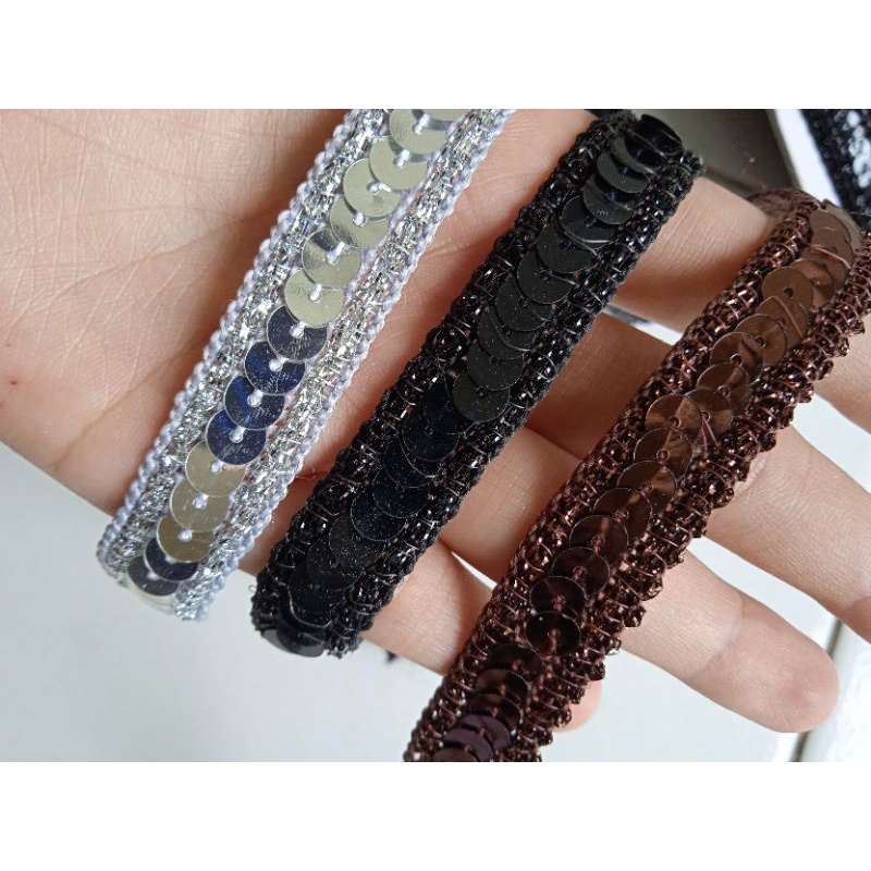 renda payet silver hitam coklat