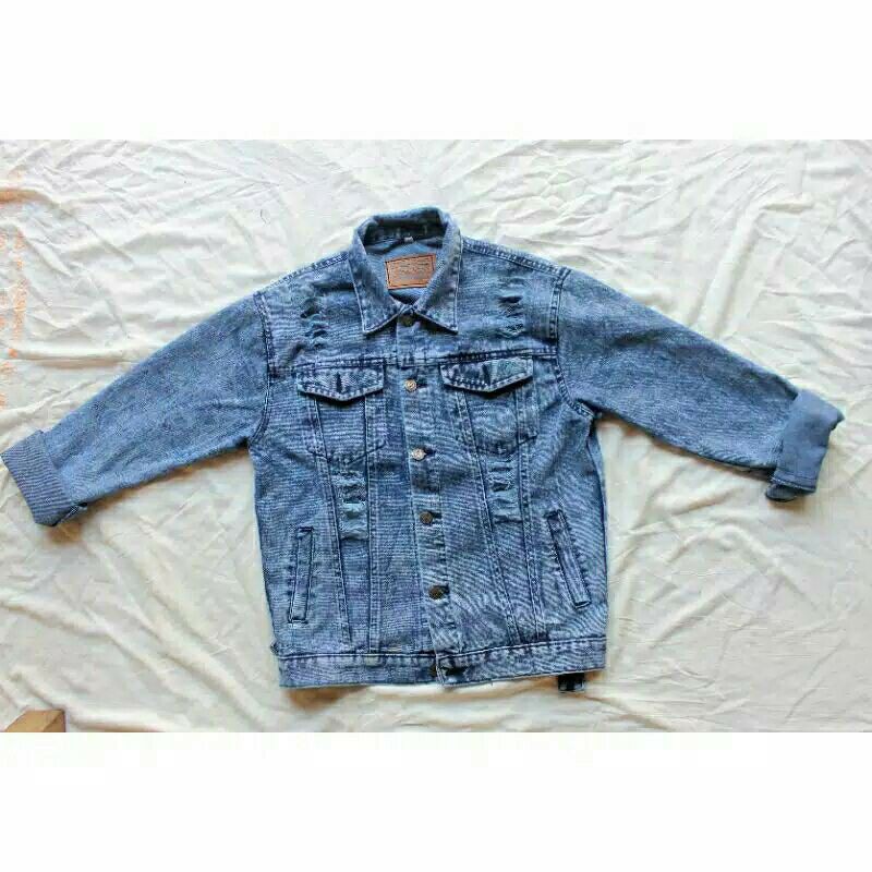 JAKET JEANS PREMIUM LEVI'S COWO CEWEK SNOW OVERSIZE SOBEK-Biru snow sobek