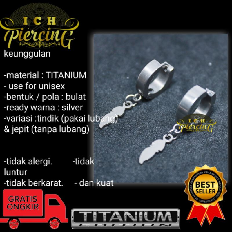 anting titanium model daun kecil silver / anting Korea / anting tindik dan jepit / ICH PIERCING