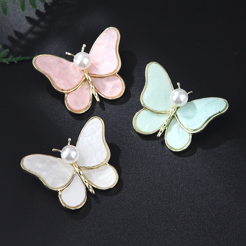 [ Women Pearl Butterfly Brooches  Kawaii Brooch Pins Fashion Alloy Brooch Lapel Hat Collar Jewelry ]