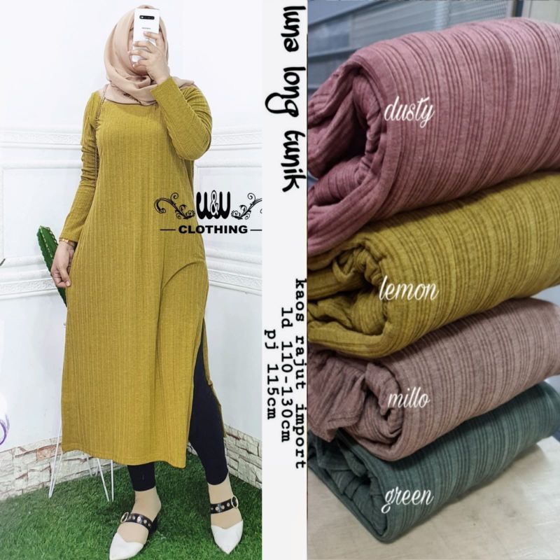 LUNA LONG TUNIK JUMBO KAOS RAJUT IMPORT LD 108 SAMPAI 130 PB 115