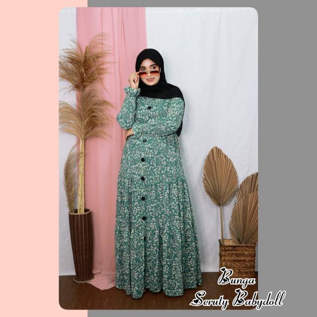 Bunga Seruty Babydoll Dress l Gamis Bunga Seruty Babydoll l Ceruty Babydoll