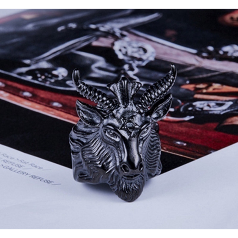 Vintage Punk Satan Aries Zodiac Sheep Goat Horn Knight Ring