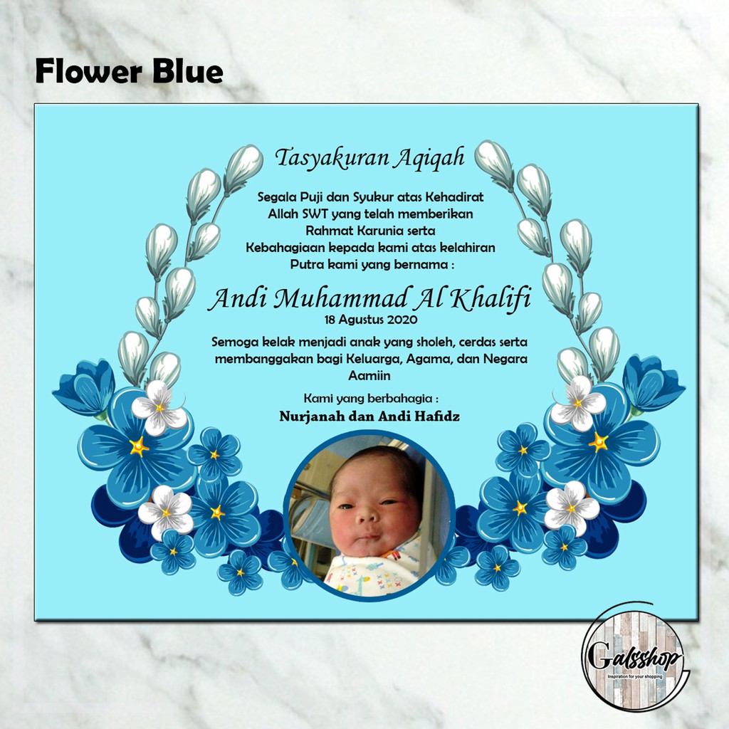 

Kartu Aqiqah / Tasyakuran Card / Stiker Aqiqah Flower Blue