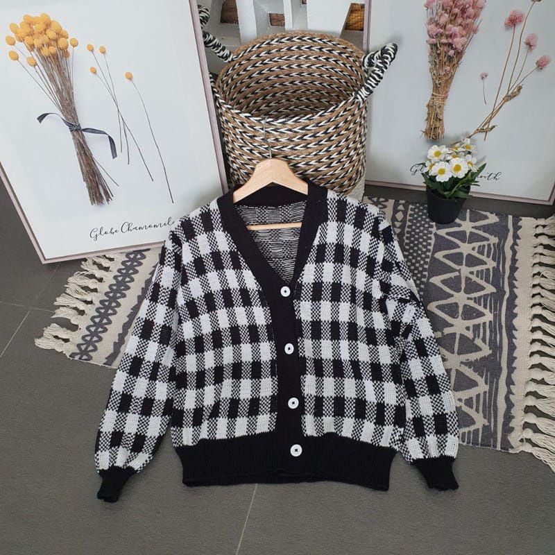 SN - Cardigan rajut  kotak / Cardigan catur korean style