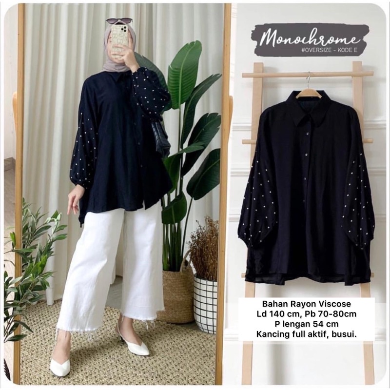 MONOCHROME OVERSIZE BLOUSE MOTIF - ATASAN RAYON FULL KANCING JUMBO / ATASAN RAYON KOMBINASI-MONOCHROME POLKA